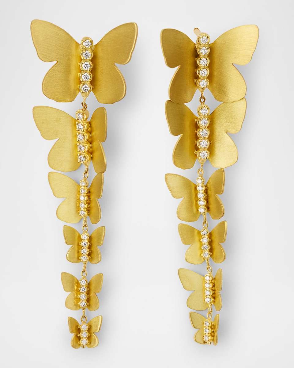 18K Yellow Gold 6 Cascading Butterfly Earrings with Diamonds